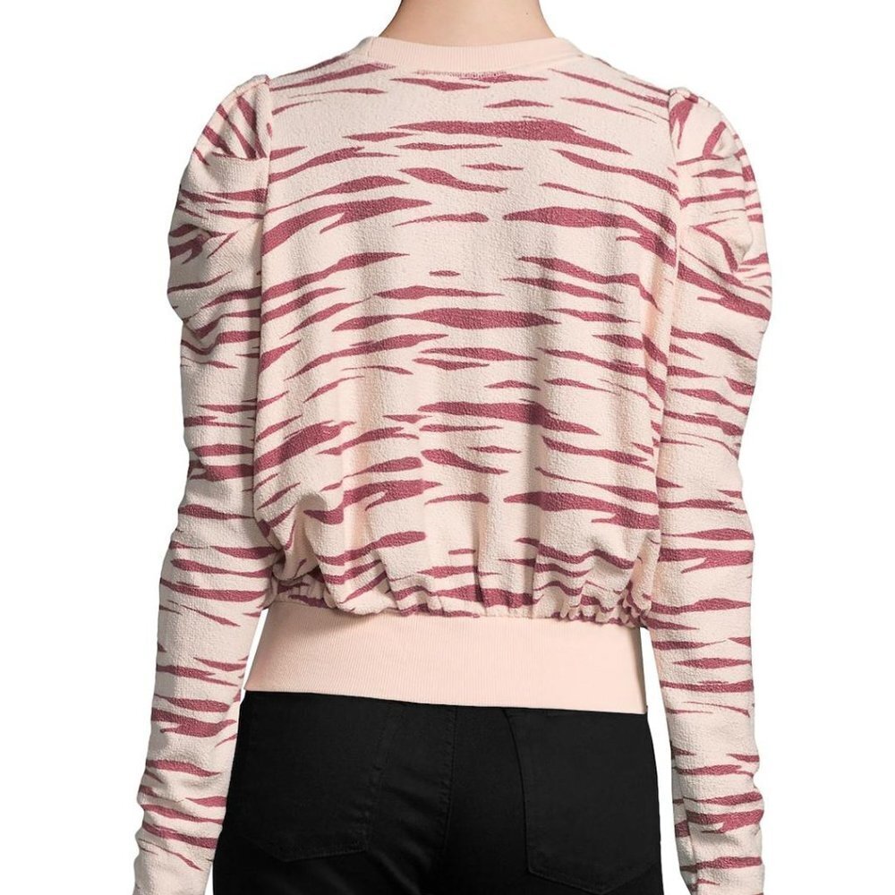 Free People Solid Zaza Zebra Cotton Shirt In Pink Puff Sleeve Pullover Sweater